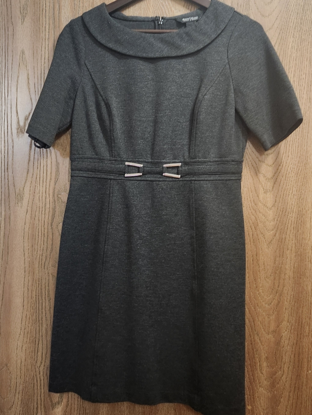 White House Black Market Dark Gray Ponte Midi Dress with Waist Buckle Detail